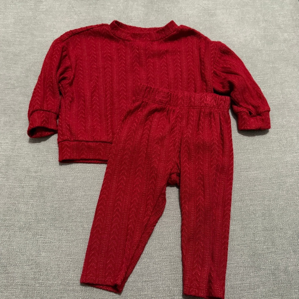 Cat & Jack Baby‎ Red Cable Knit Sweatshirt and Leggings Outfit Set 12M
